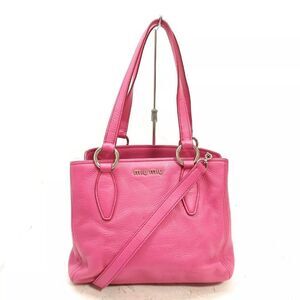 Auth Miu Miu Pink Vitello Daino Leather Caribou 2way Crossbody Bag Satchel